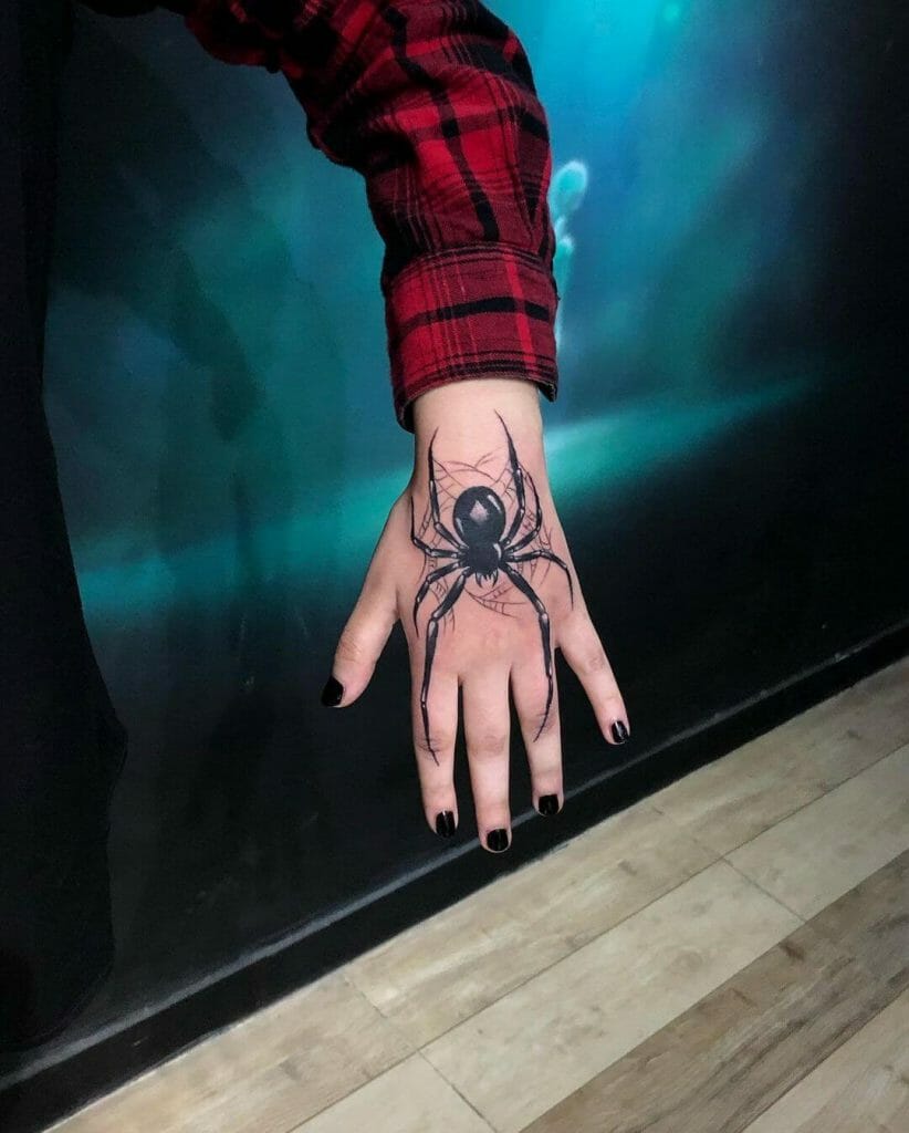 Hand Spider Tattoo Design 
