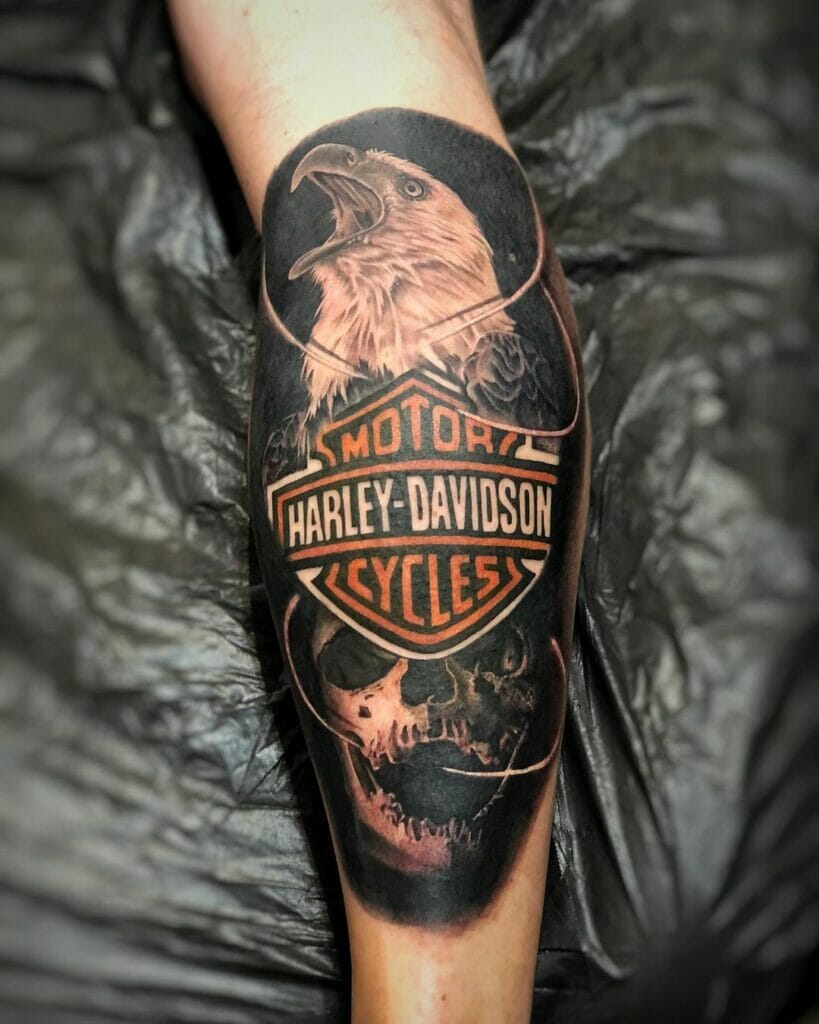 Harley Davidson With Skull And Eagle Tattoo