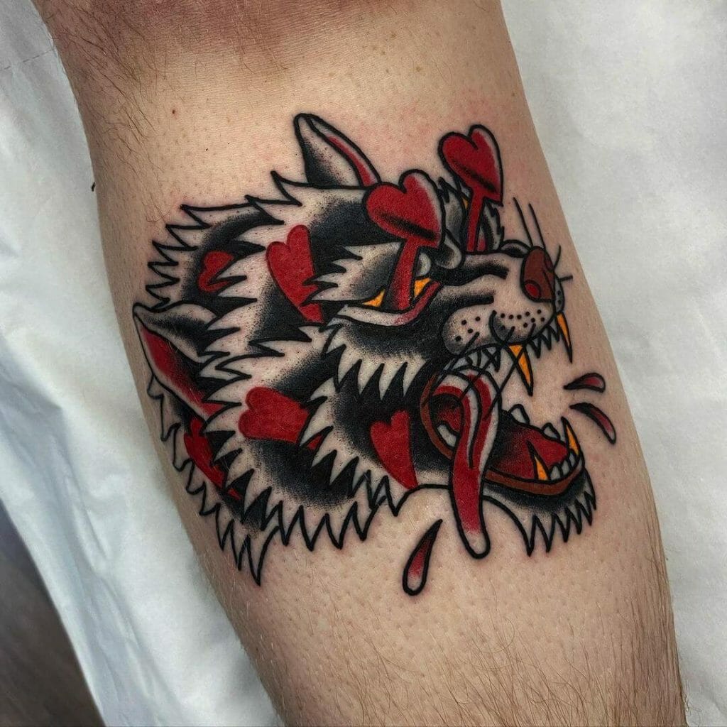 Heart Eyes Wolf Head Tattoo
