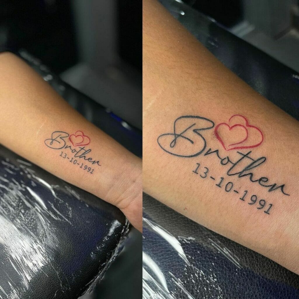 Hearts And Date Brother Tattoo