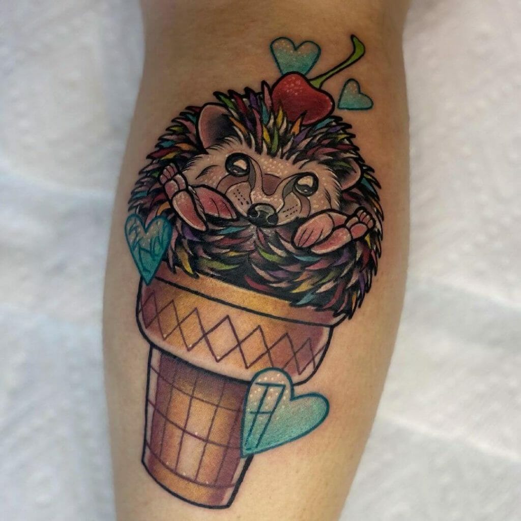 Hedgehog In Ice-cream Cone Tattoo