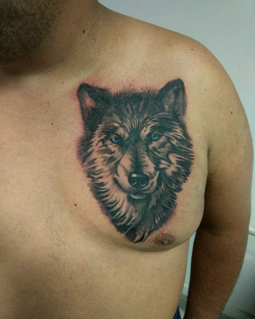 Hexagon Wolf Chest Tattoo