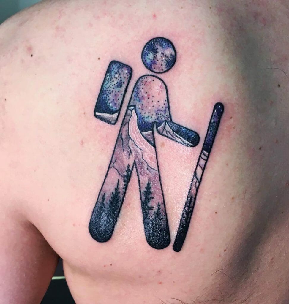 Hiker Pictogram And Night Sky Galactic Tattoo