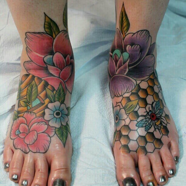 Hive Tattoo With Flower