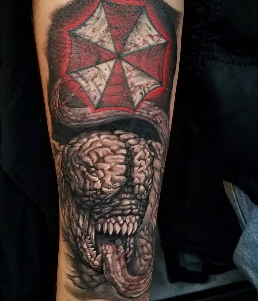 Iconic Resident Evil Umbrella Tattoo With Licker