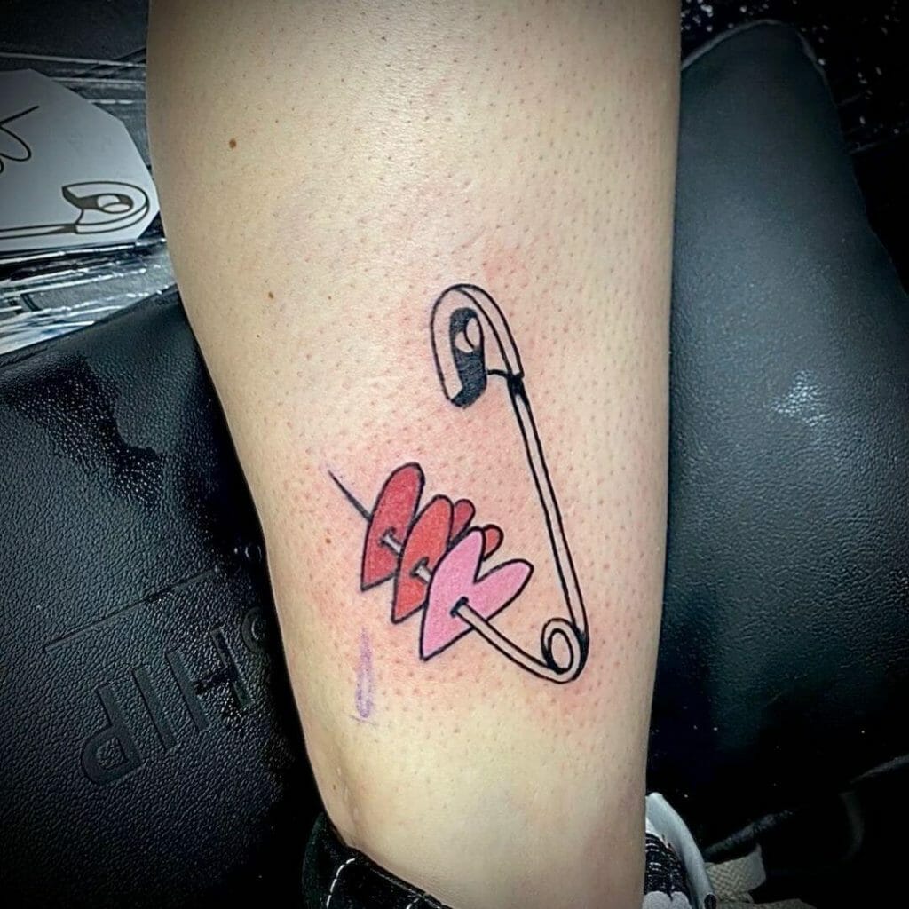 Ideas For Safety Pin Tattoo With Hearts