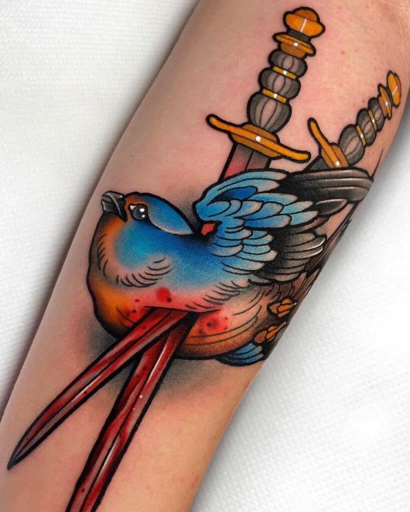 Impaled Swallow Tattoo Idea