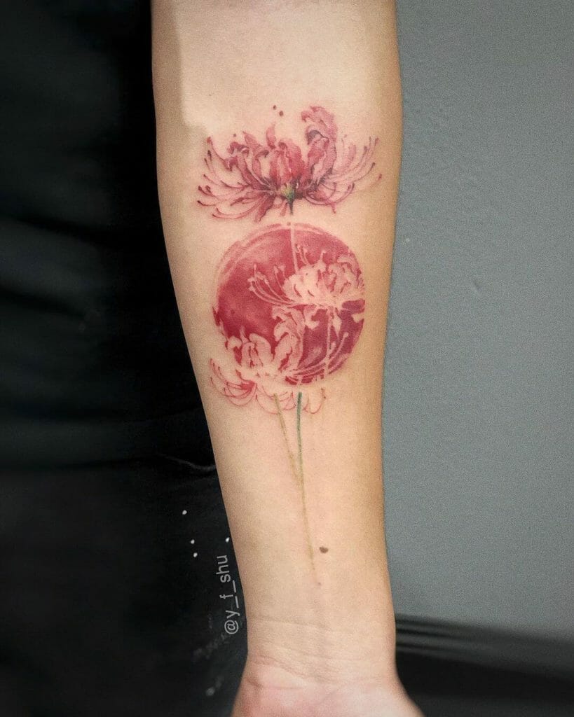 Ink Wash Red Spider Lily Tattoo