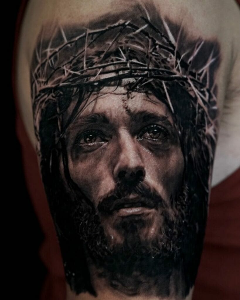 Intricate Jesus Christ Religious Tattoo For Followers Of Christianity