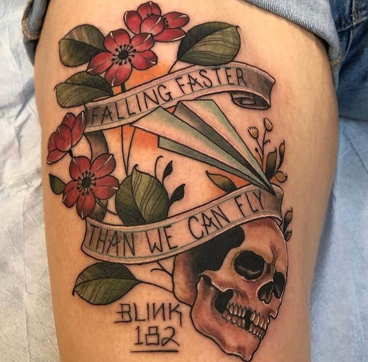 Intriguing Blink 182 Tattoo With A Skull