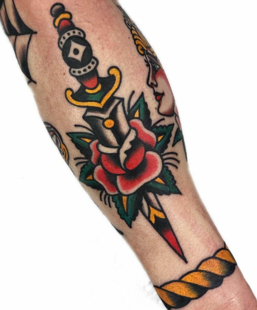 Irish Rose And Dagger Tattoo