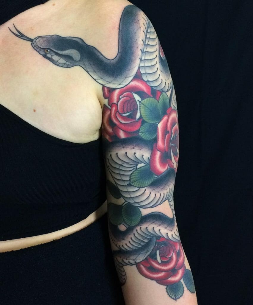 Japanese Rose And Snake Tattoo designs