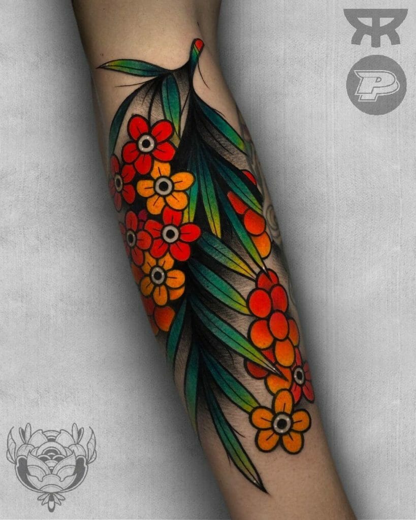Jungle Style Traditional Flower Tattoos