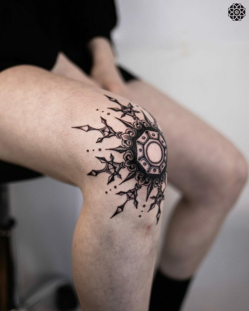 Knee Design Snowflake Tattoo