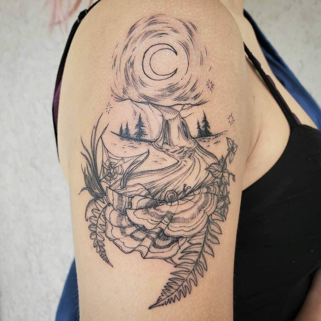 Moon And Waterfall Tattoo Designs