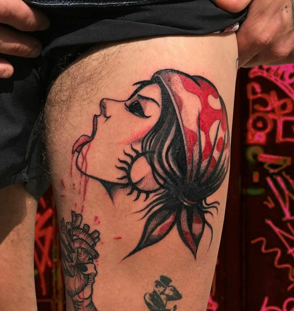 Large Female Pirate Face Tattoo With A Human Heart