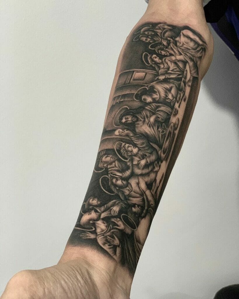 Last Supper Tattoo Sleeve- Black And Gray