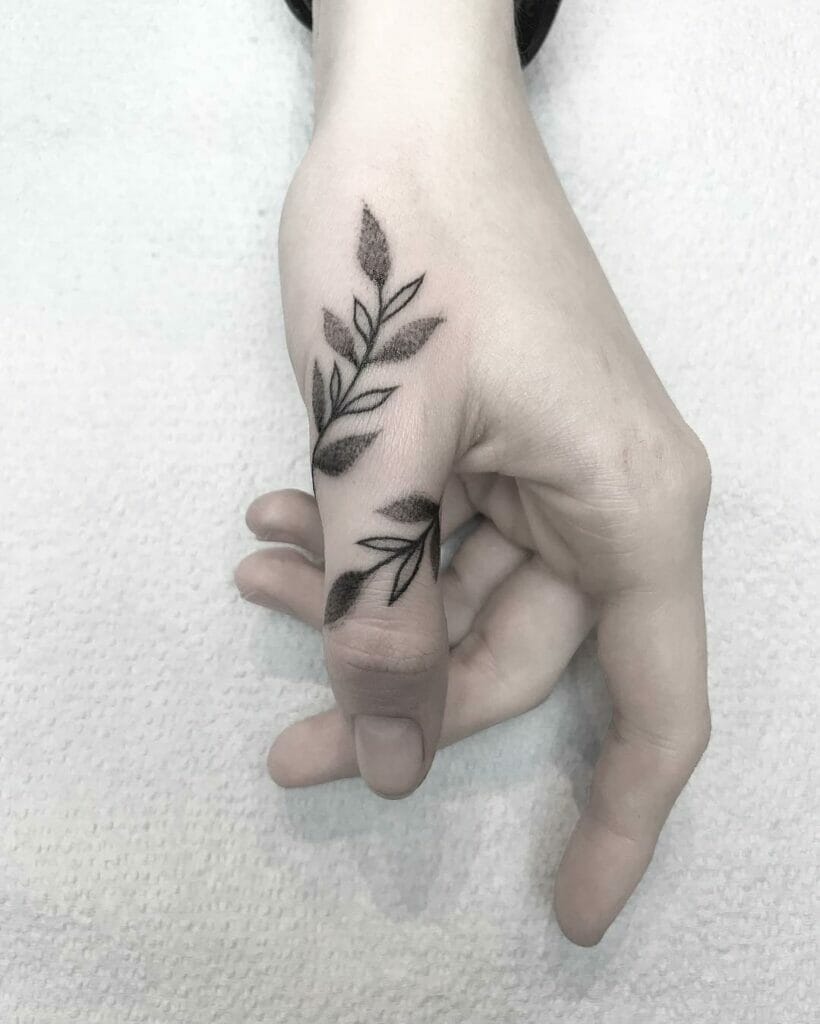Leafed Thumb Knuckle Tattoo Design