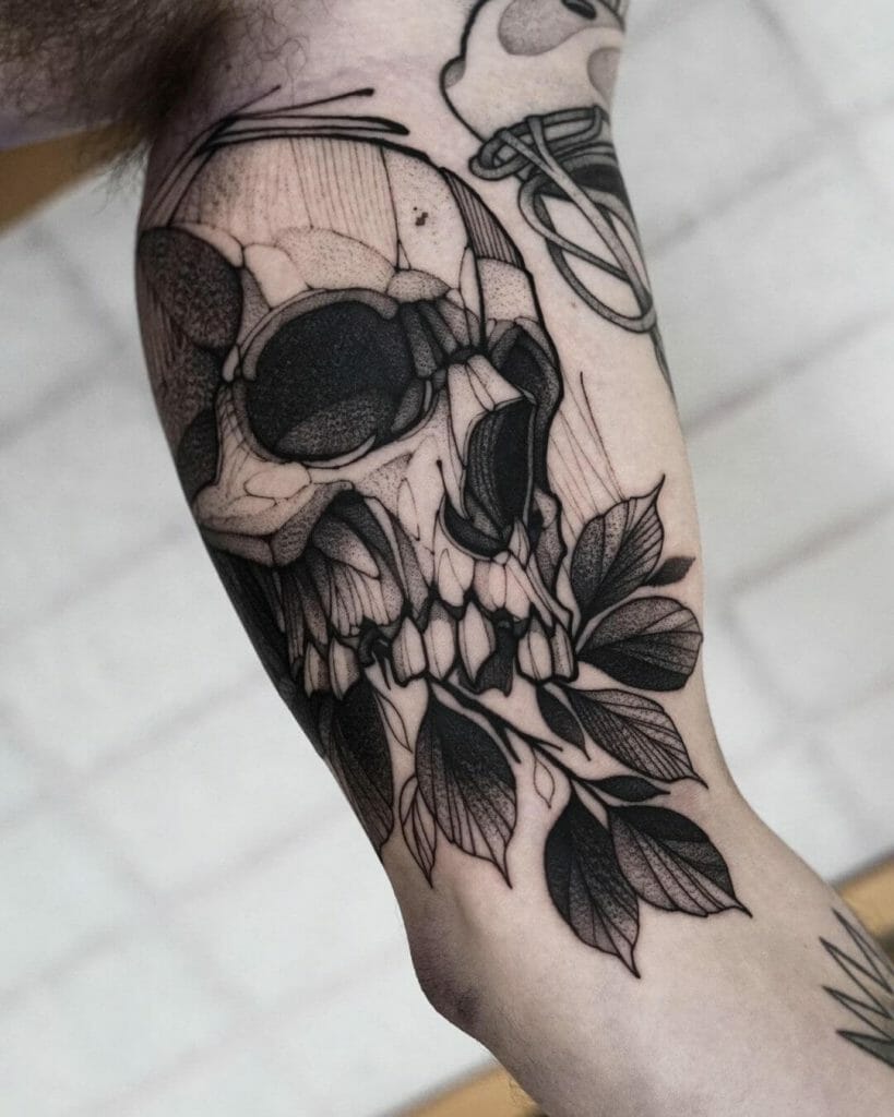 Leafy Skull Half Sleeve Tattoo Drawings