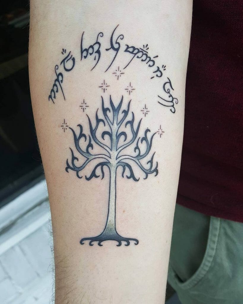 Legendary White Tree Tattoo With Quote