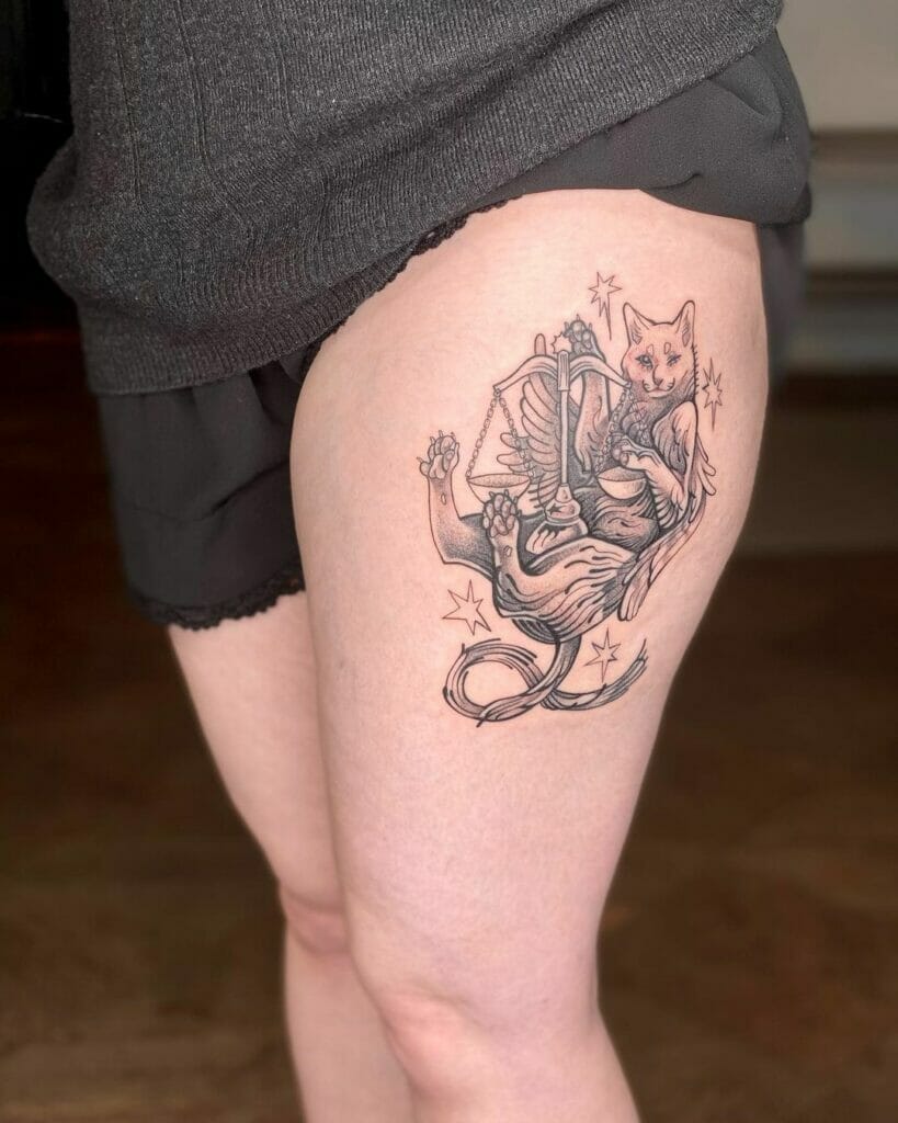 Libra Zodiac Tattoo With Cat