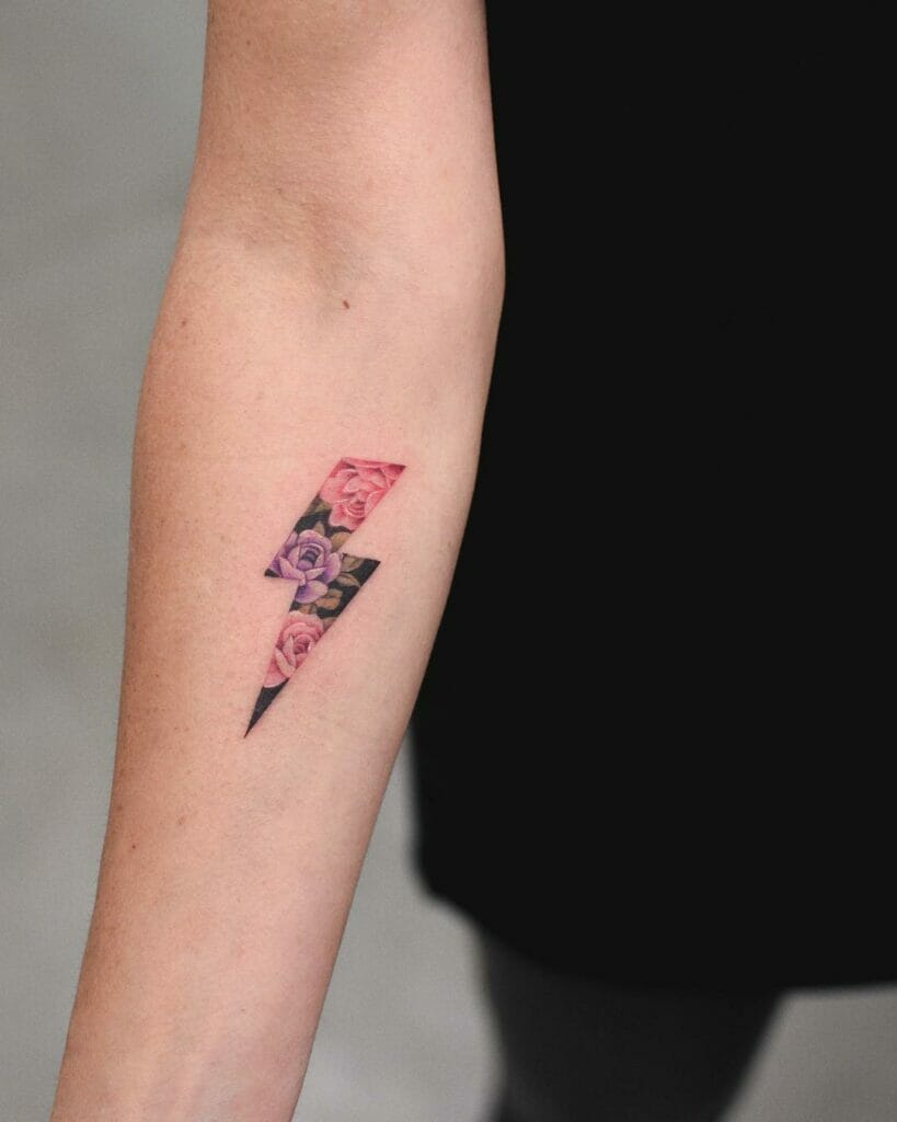 Lightning Bolt Tattoos With Roses