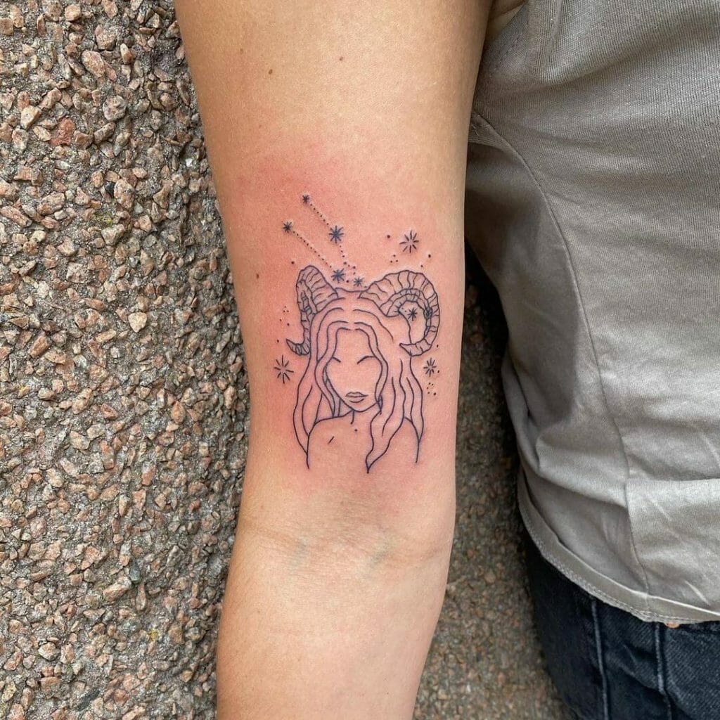 Line-Art Taurus Woman Tattoo