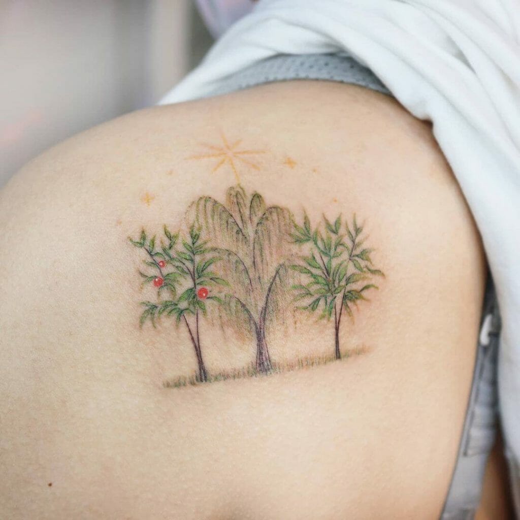Line Of Forest Trees At Night Tattoo