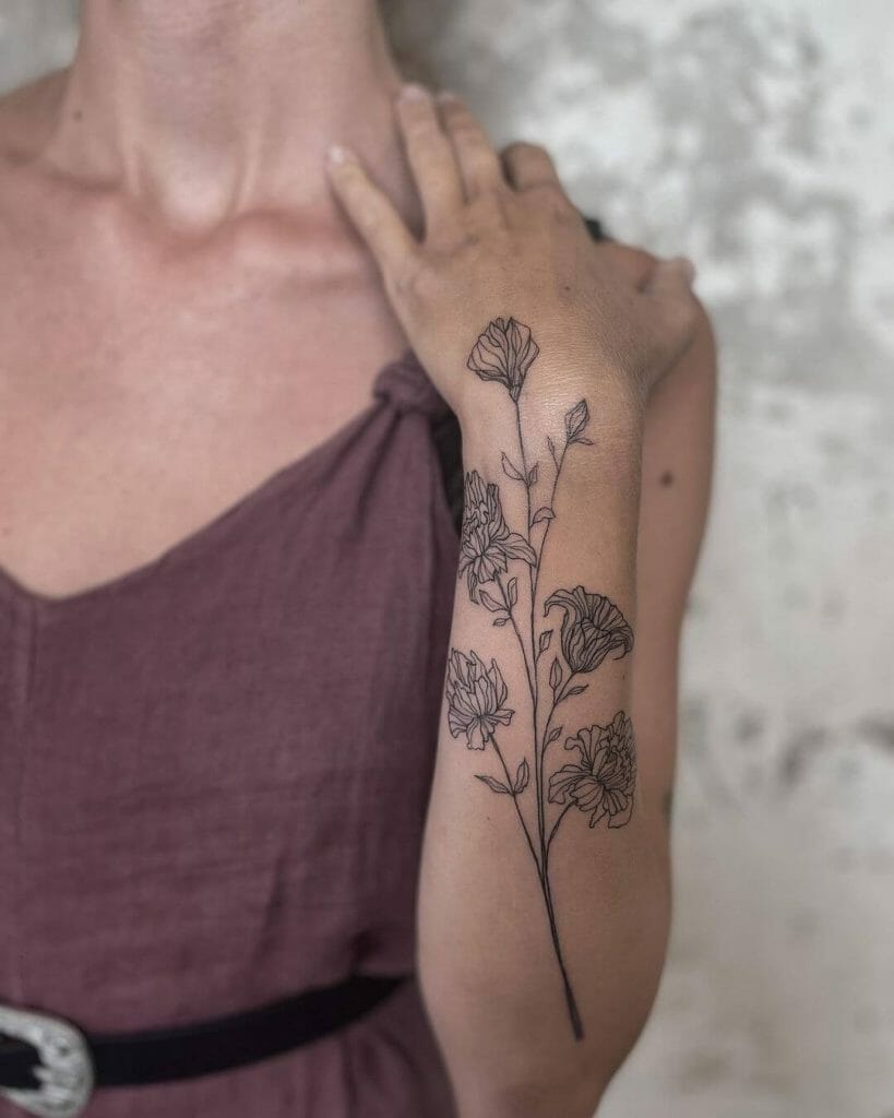 Line Work Peony Wildflower Tattoo