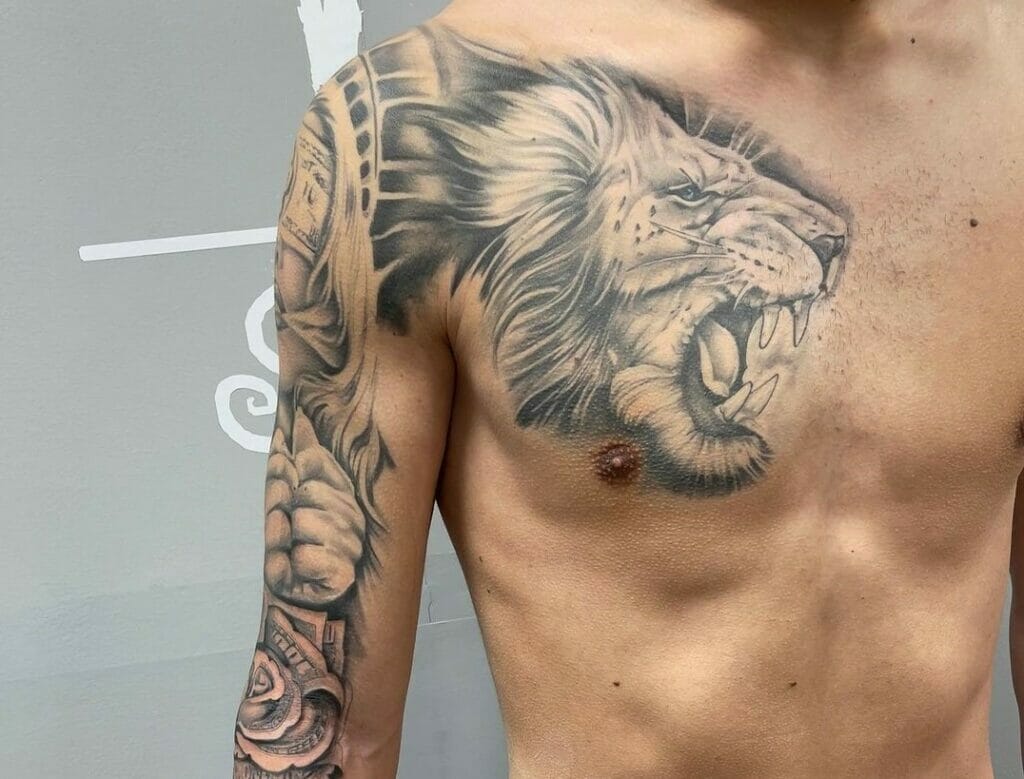 tribal lion chest tattoos