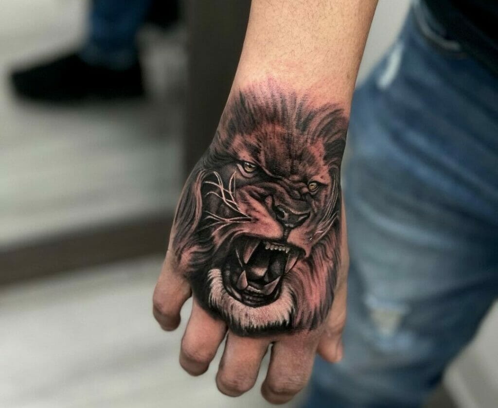 Handle hand tattoo like an alpha 🦁 . . . . . #lion #wildlife #tattoo  #liontattoo #handtattoo #bodyart #tattoomayhemstudio #anaheim #c... |  Instagram