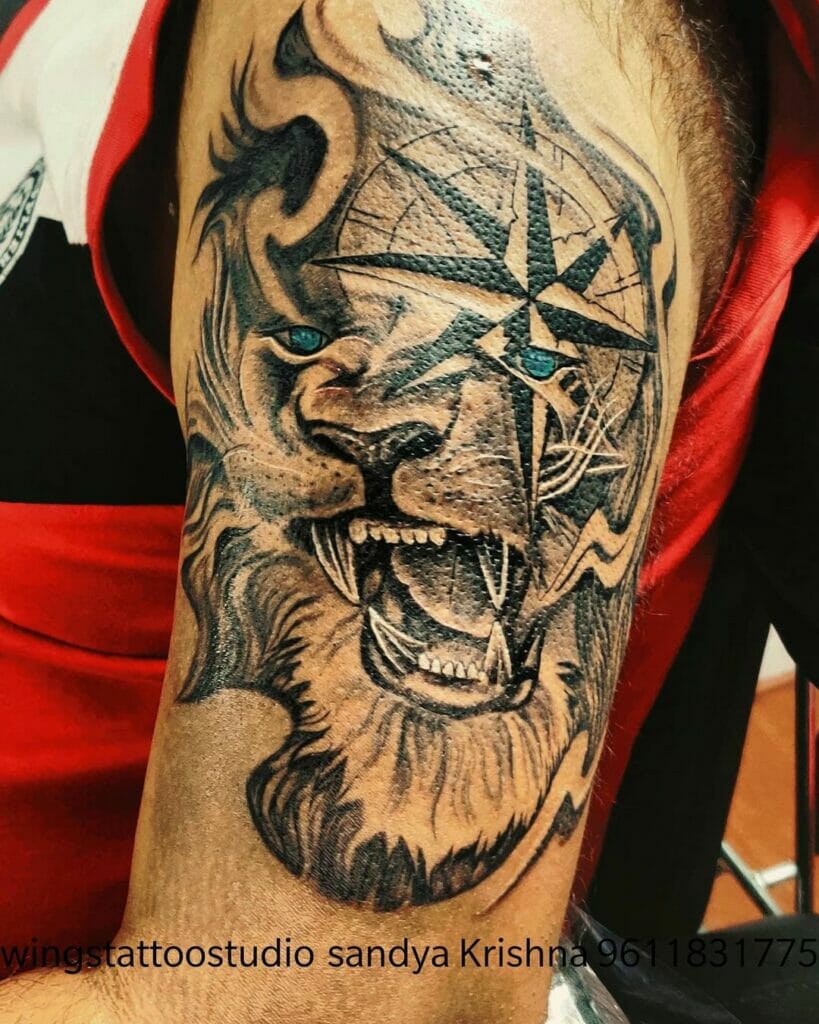 Lion's Nautical Compass Tattoos For Men