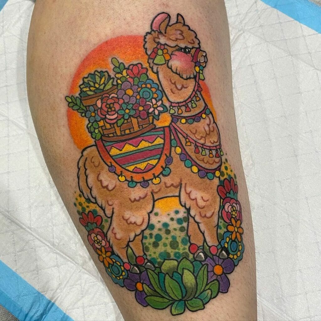 Llama Colorful Feminine Tattoo