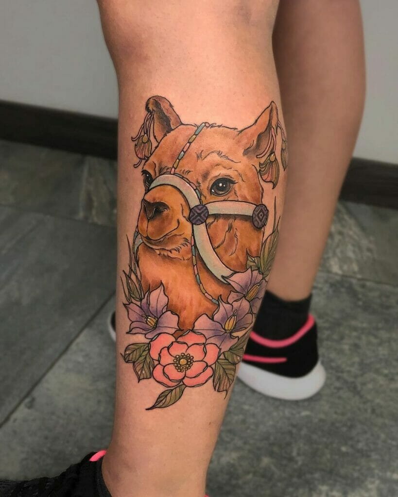 Llama Tattoo With Flowers
