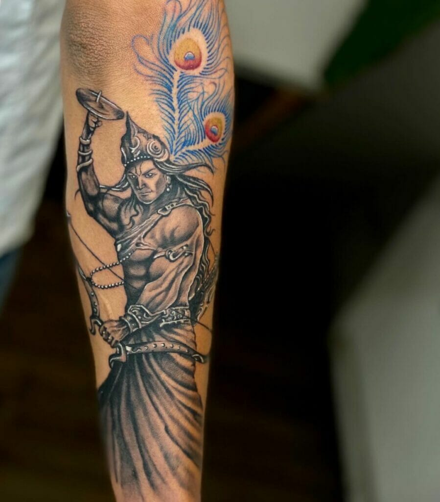Lord Krishna And Peacock Feather Tattoo