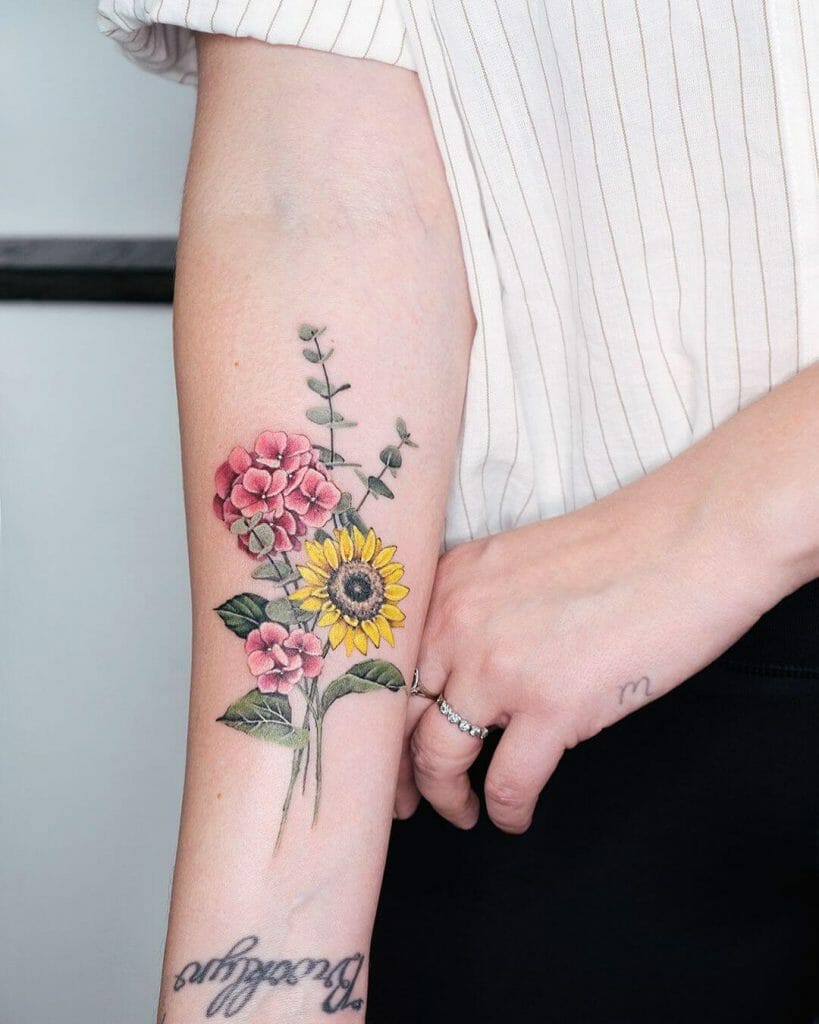Lovely Flower Bunch Sunflower Tattoo Designs