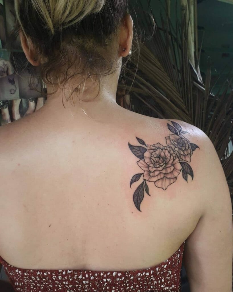 Lovely Rose Shoulder Tattoo For Your Back
