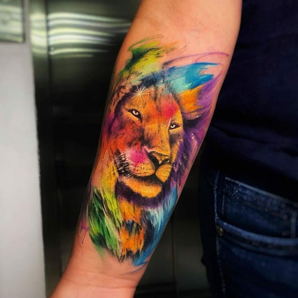 Majestic Lion Watercolour Tattoo