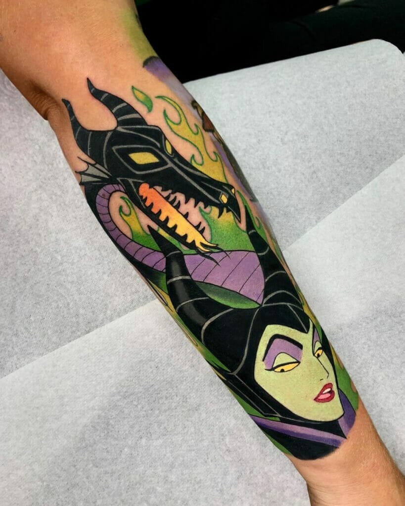 Maleficent And Dragon Tattoo Sleeve