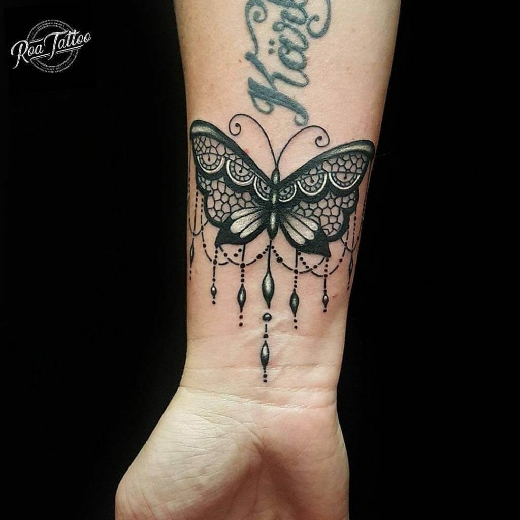 Mandala Black Butterfly Tattoo On Wrist