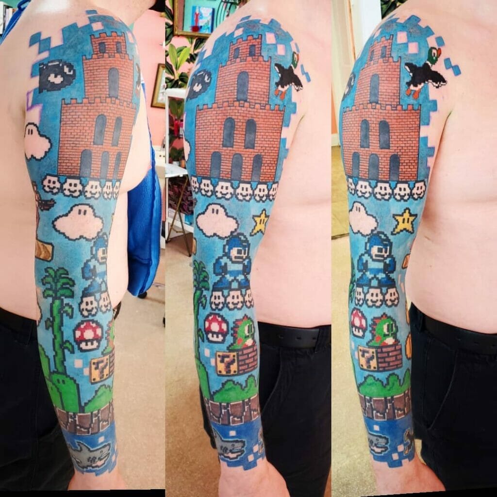 Mario Game Scene Tattoo Sleeve