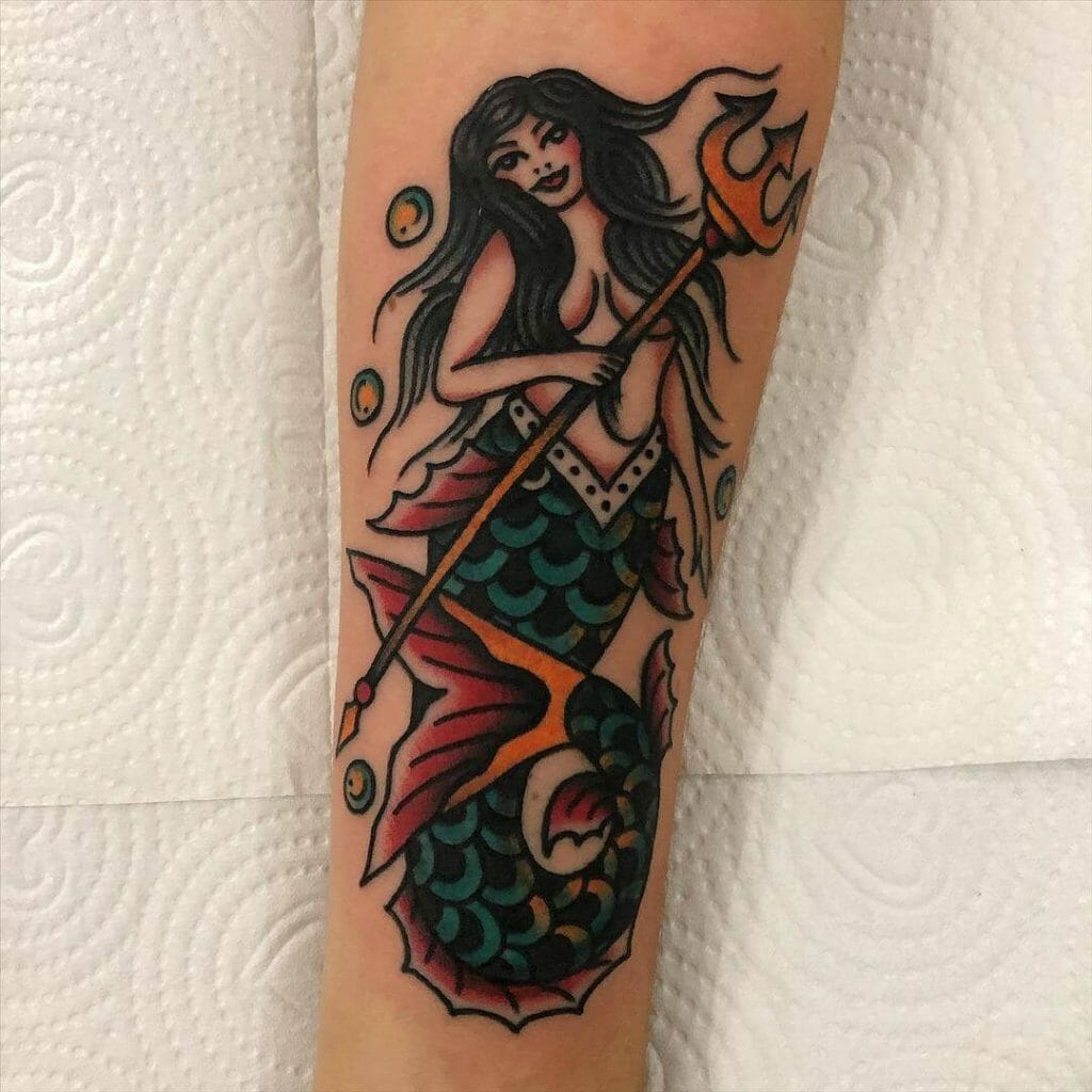 Mermaid Tattoo With Trident