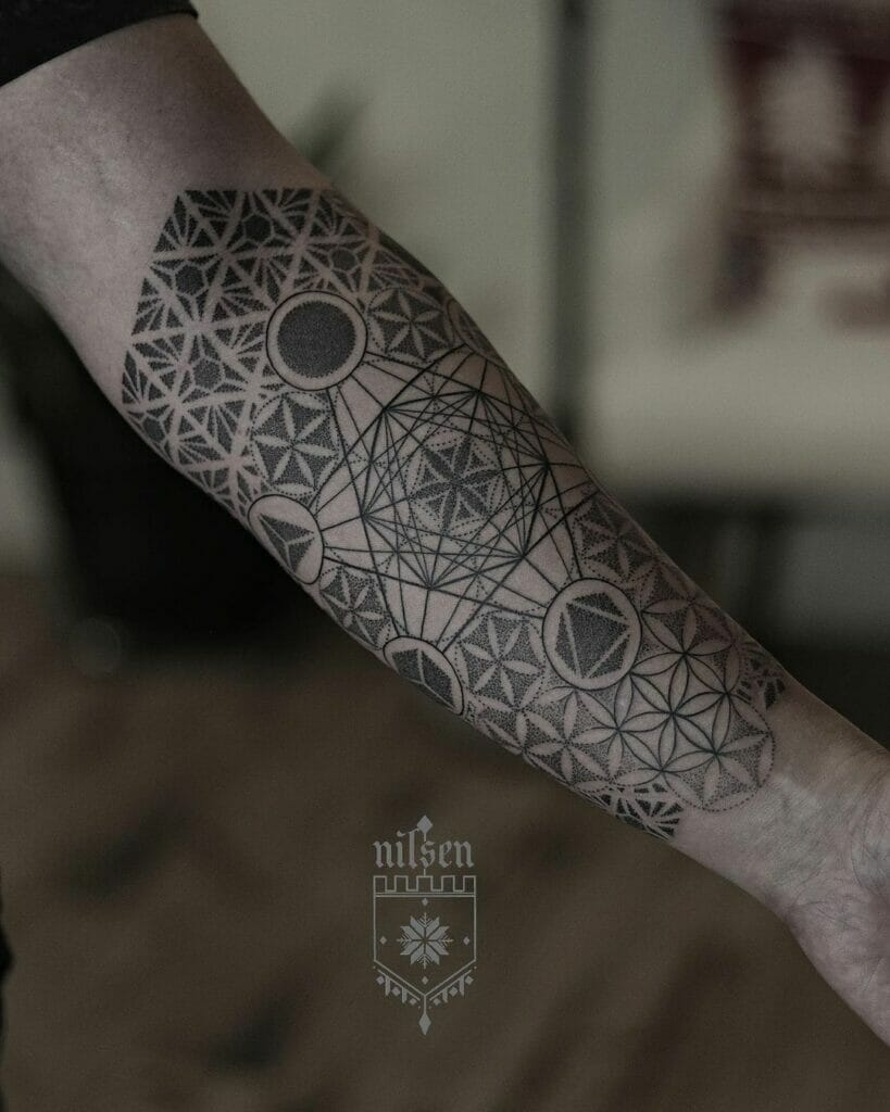Metatron's Cube Tattoo With Flowers Of Life