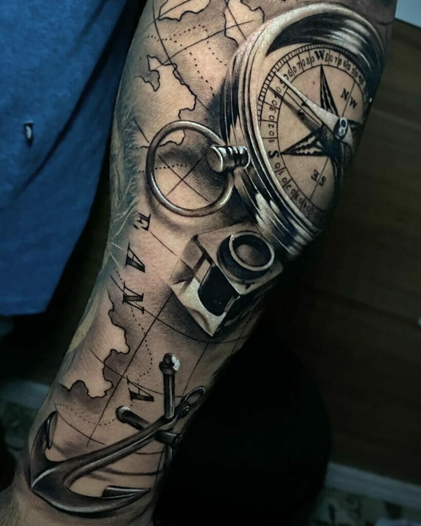 Military Tattoo Designs With World Map