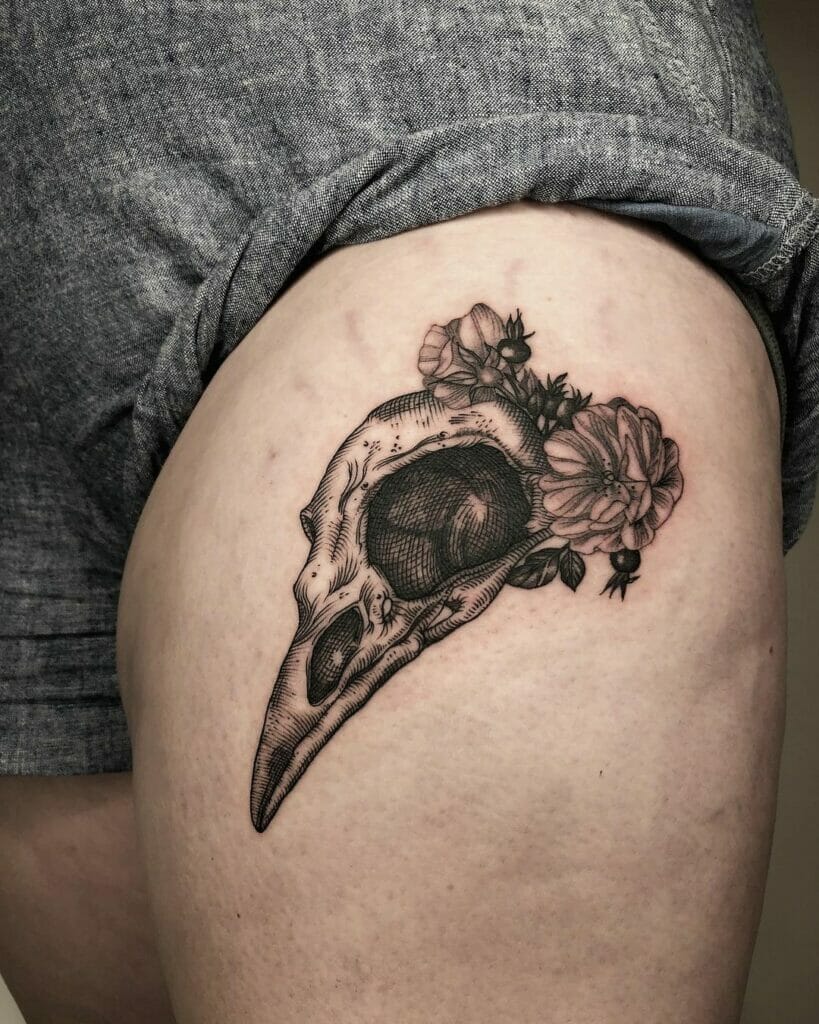 Miniaturistic Raven Skull Tattoo