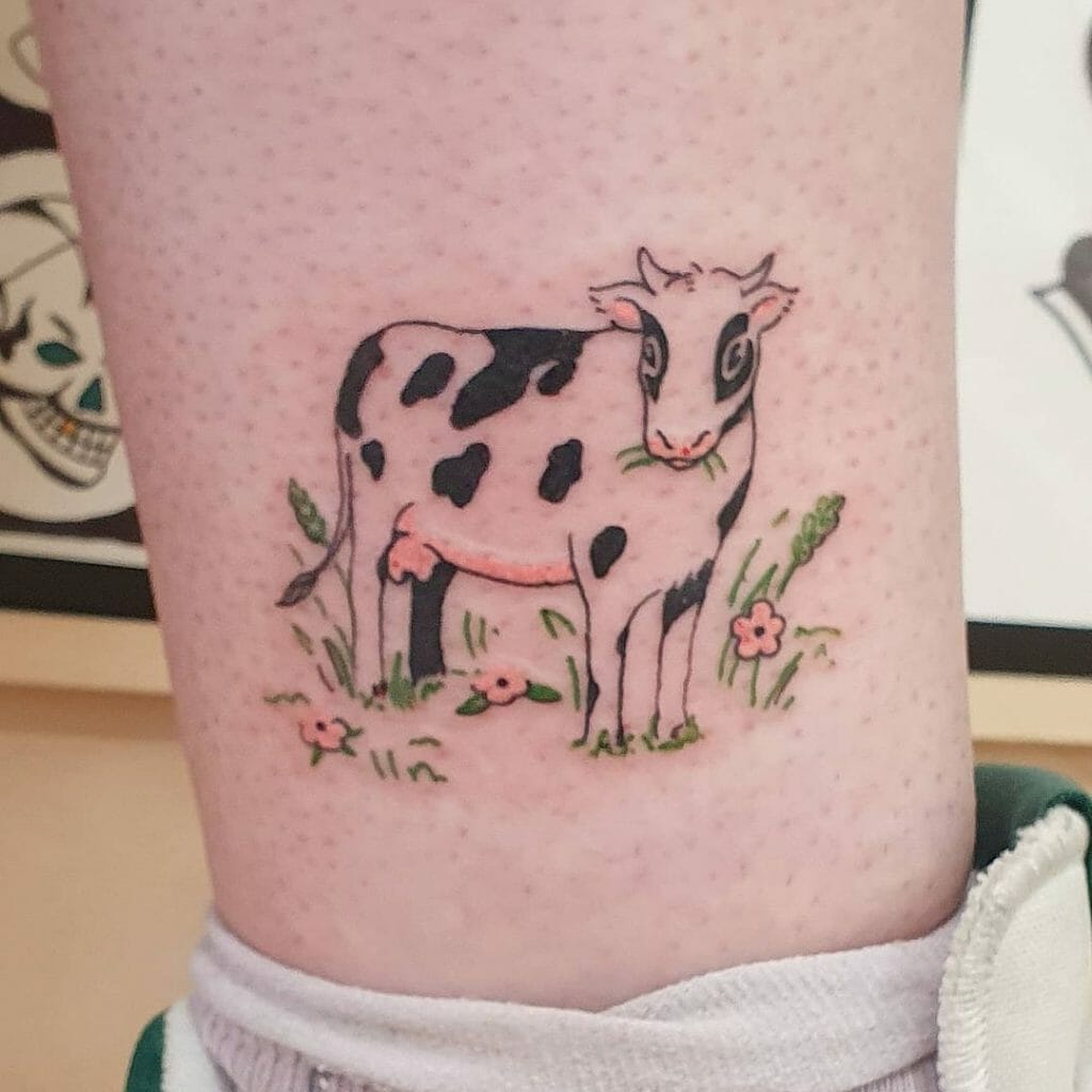 Minimal Colourful Cow Tattoo