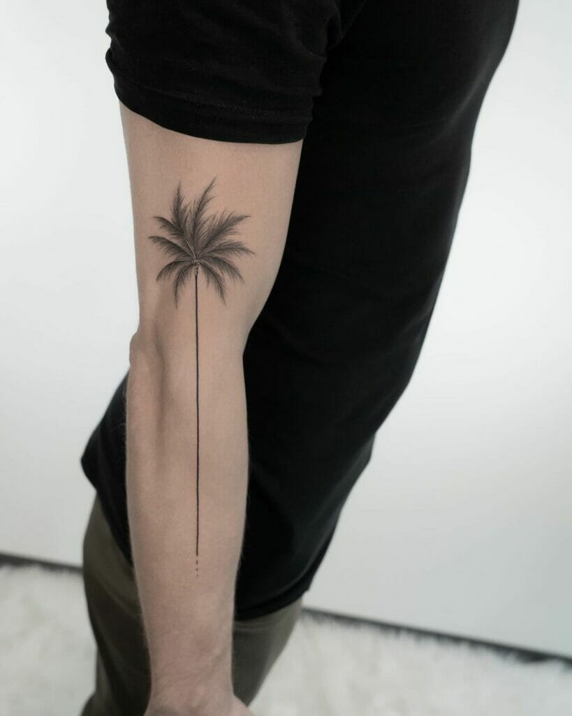 Minimal Fine Line Palm Tree Tattoo