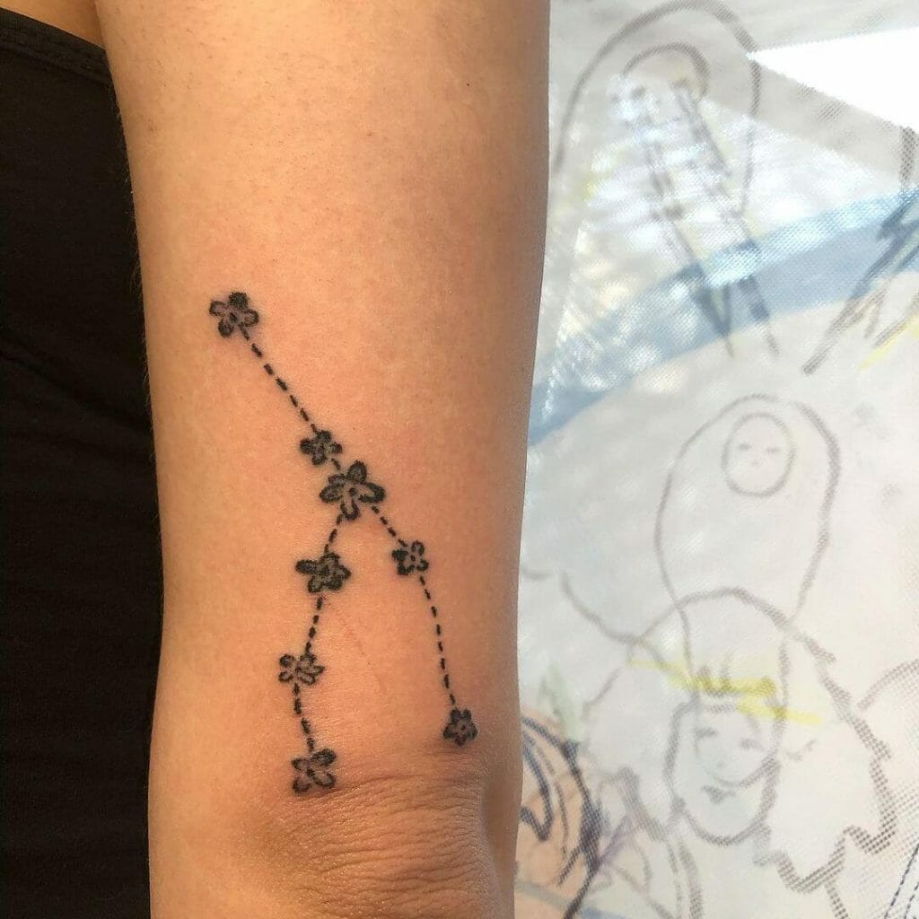 Minimal Floral Taurus Constellation Tattoo