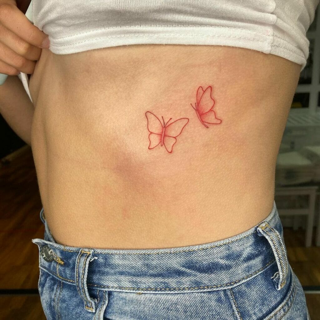 Minimal Red Butterfly Tattoo