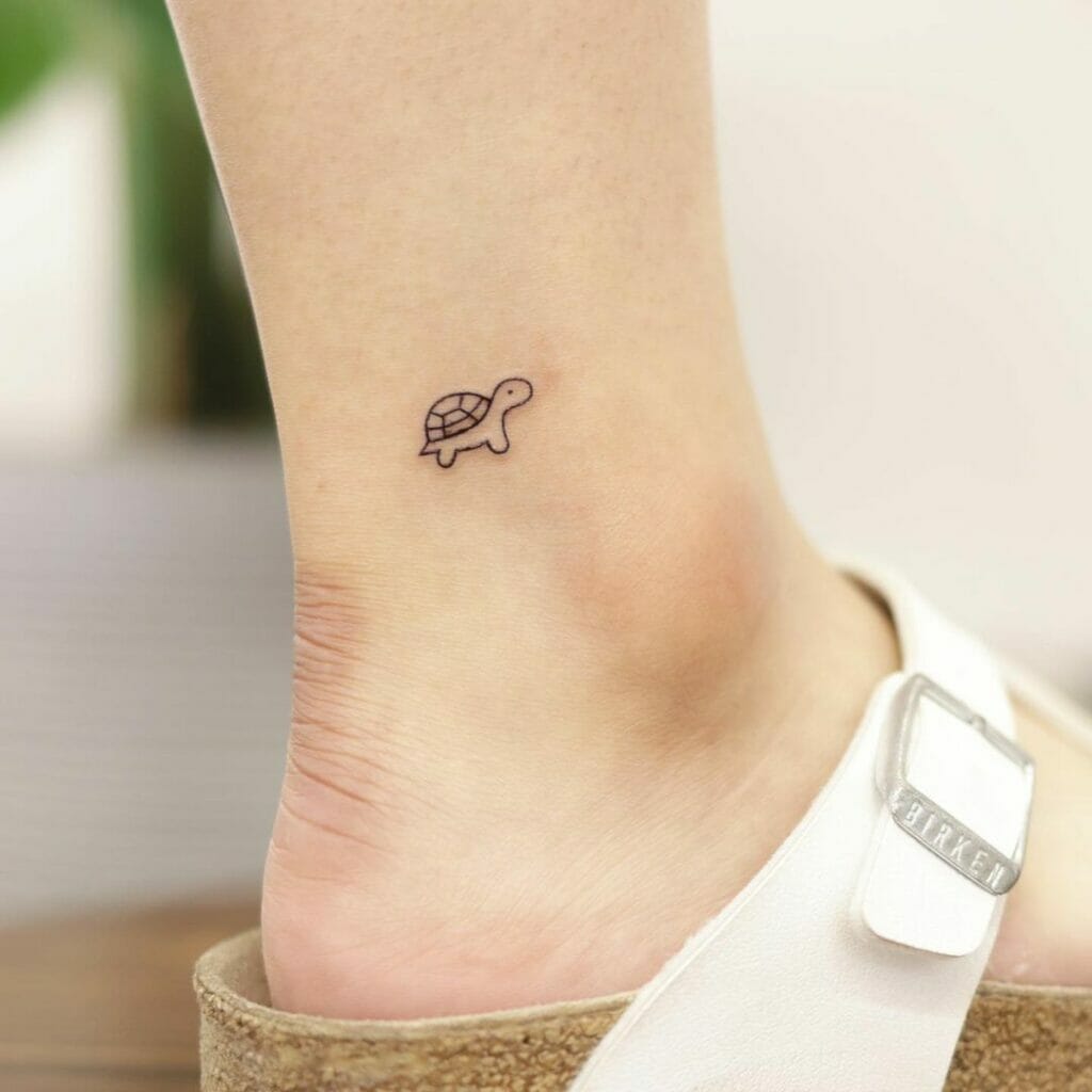 Minimal Turtle Tattoo On Ankle
